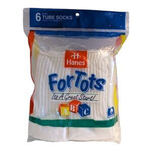 Hanes For Tots 6 Pairs‎ White Tube Socks Vintage Shoe Size 3-11 Boy Girl